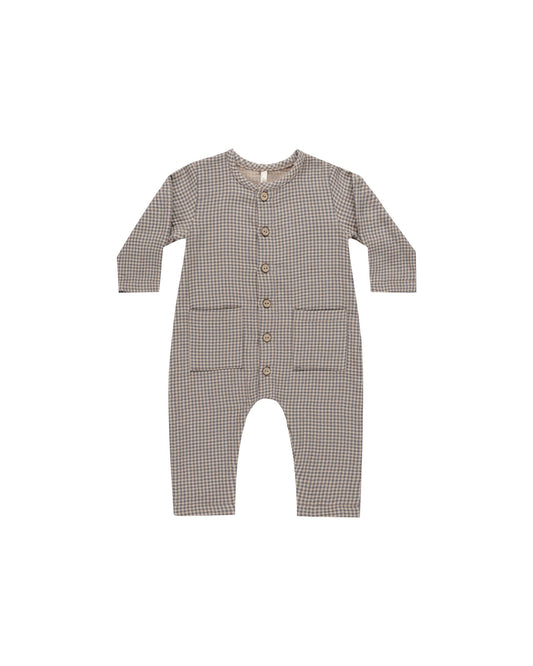 Pocketed Woven Jumpsuit | Indigo Gingham