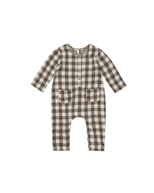LS Woven Jumpsuit | Charcoal Check