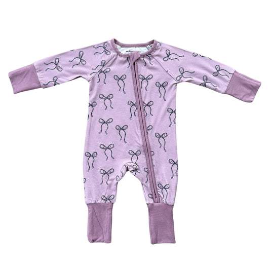 Long Sleeve Zip Romper | Hair bow