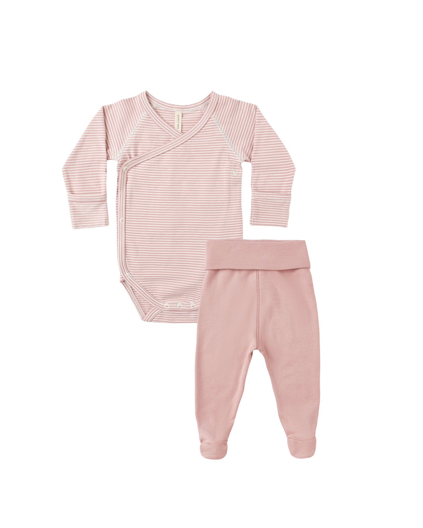 Side Snap Bodysuit + Pant Set | Rose Micro Stripe