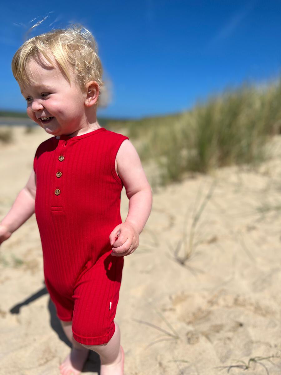 Me & Henry Red Ribbed Playsuit