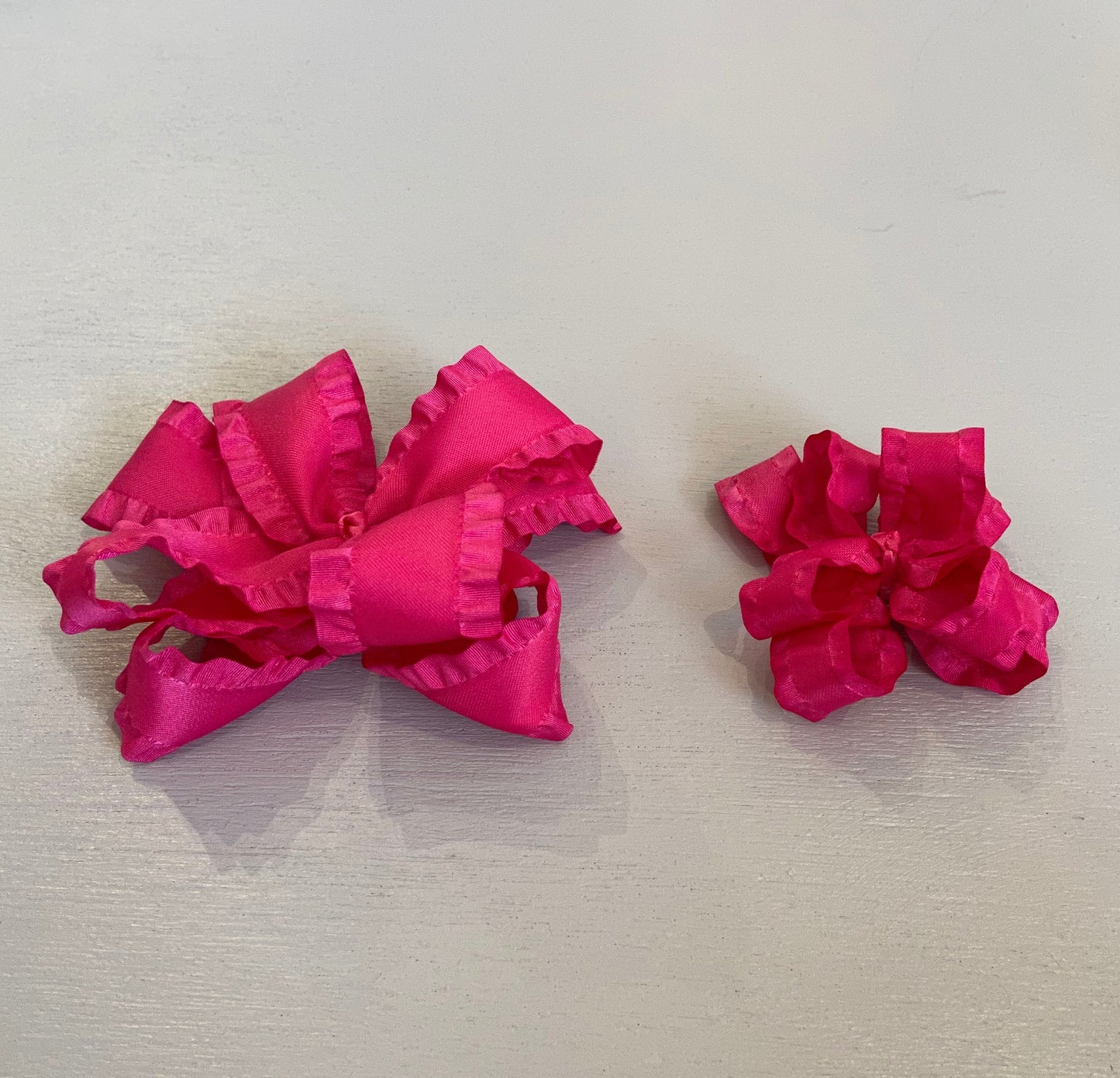 Double Ruffle Bow, Small, Shocking Pink