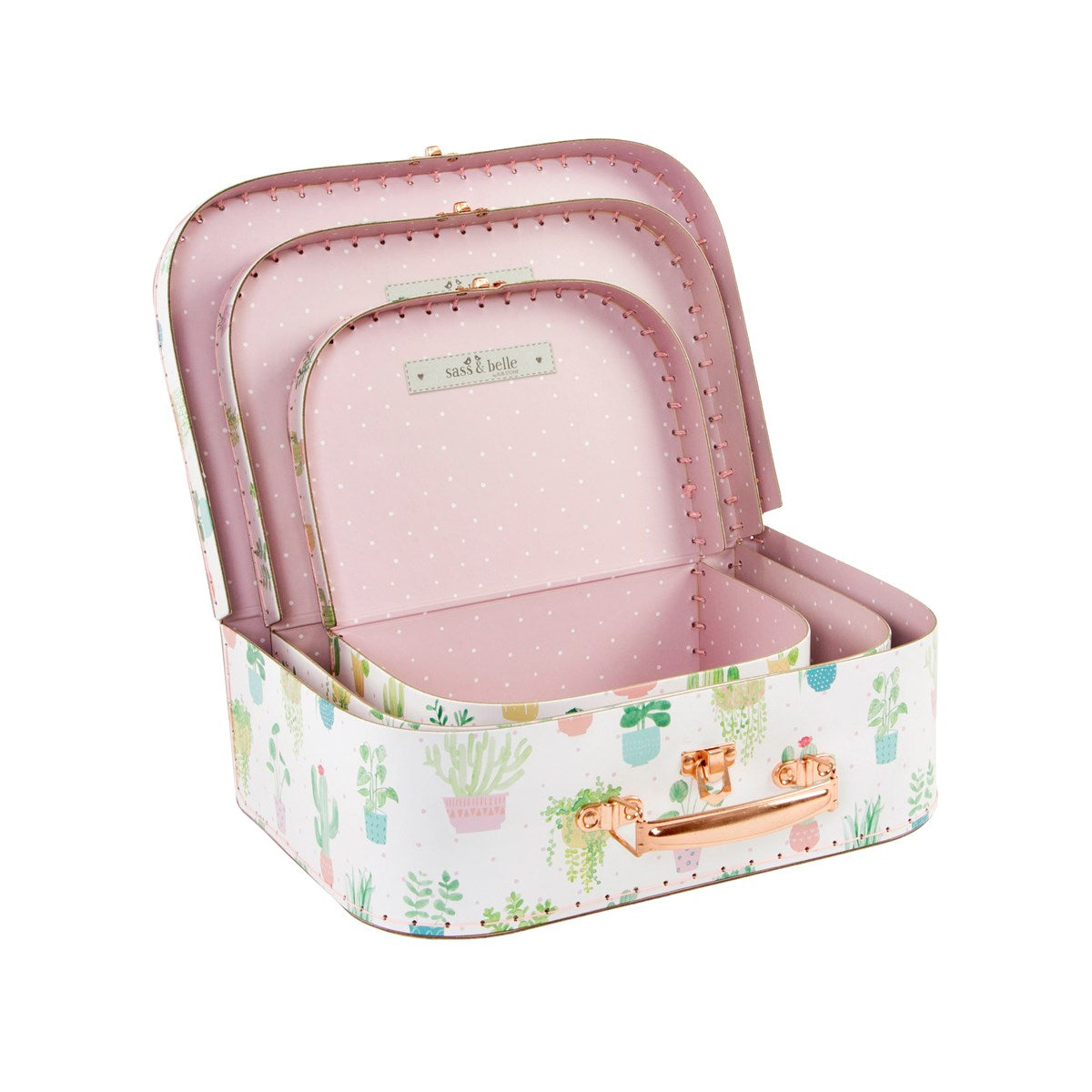 Sass and Belle Set of 3 Pastel Cactus Suitcase