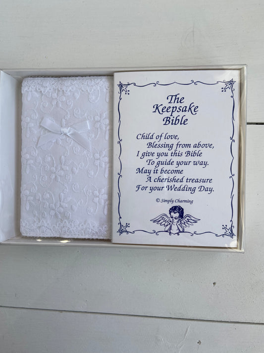 Simply Charming Lace Baby Bible W/ White Bow