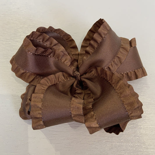 Double Ruffle Bow, Large, Brown