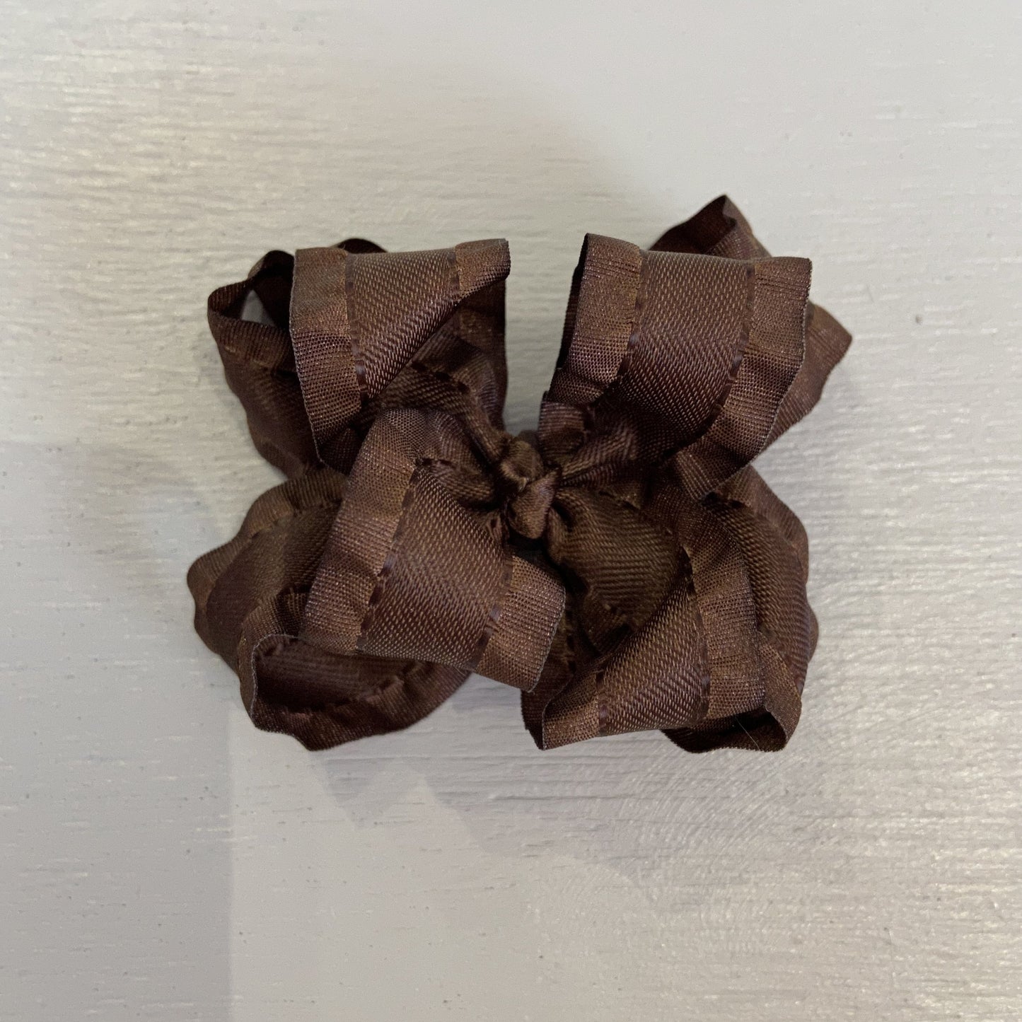 Double Ruffle Bow, Small, Brown