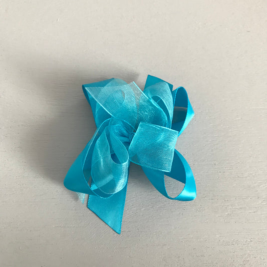 Sheer Satin Bow, Small, Turquoise