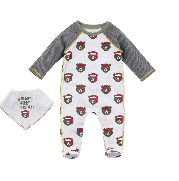 Mud Pie Santa Bear Sleeper w/Bib